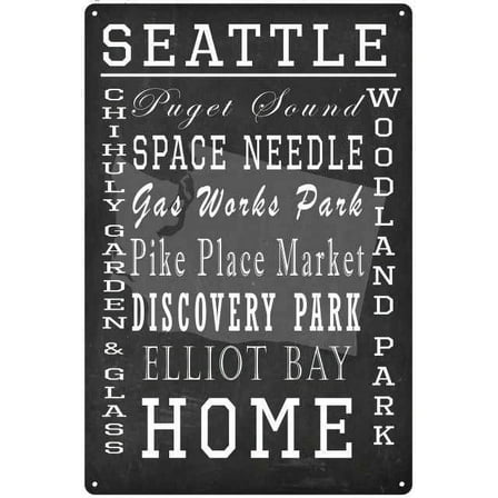 Seattle WA Landmarks Chalkboard Look Metal Sign 12x18 2180008093