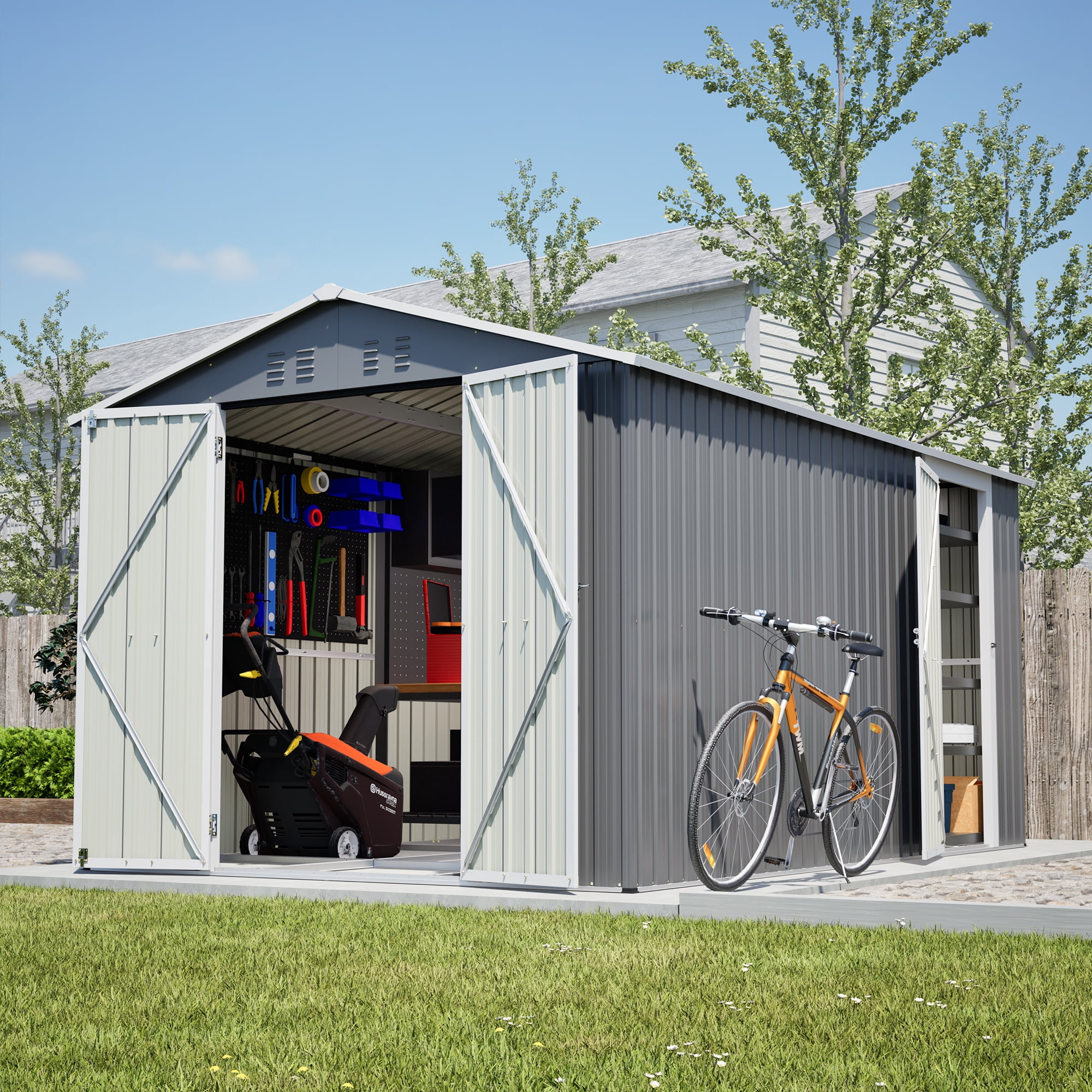 MAYEERTY 6x4FT Compact Outdoor Metal Storage Shed, Galvanized Steel Tool Shed with Lockable Door & Ventilation, All-Weather Organizer for Backyard, Garden & Patio
