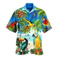 thumbnail image 5 of Camisa hawaiana de manga corta con estampado floral de loro en 3D de verano para hombre, blusa de moda con un solo pecho para hombre, 5 of 5