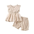 thumbnail image 1 of Faithtur 2PCS Baby Girls Summer Outfits, Sleeveless Crew Neck Button Down Ruffle Tops + Shorts Set, 1 of 9
