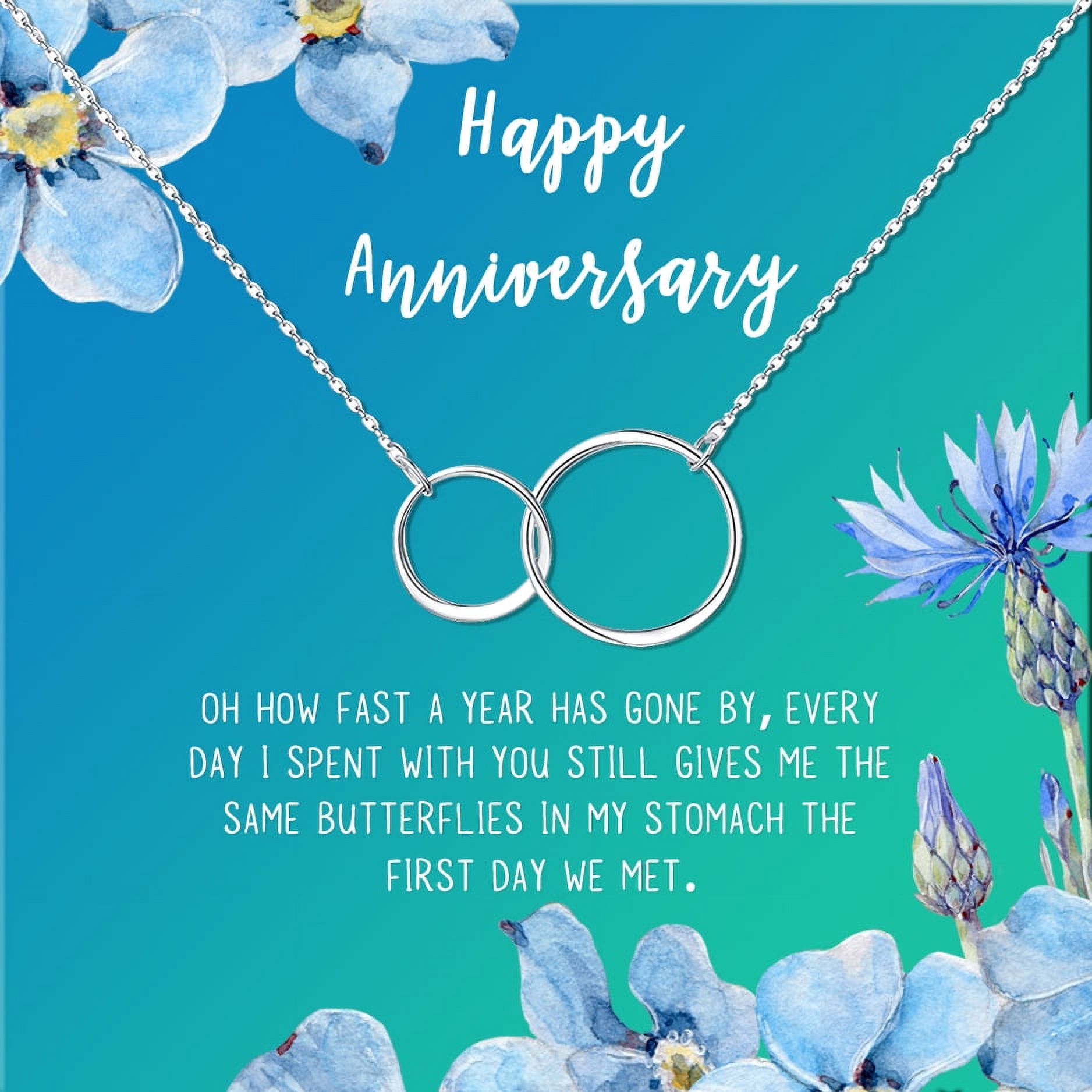 Anavia Happy Anniversary Gift Necklace,Wedding Anniversary Gift for Wife,Express Love Card Jewelry Gift-[Silver Infinity Double Ring, Bright Blue Gift Card]