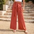thumbnail image 2 of Boho Tiered Palazzo Pants for Women, High Waist Belted Wide Leg Trousers, Casual Spliced Loose Slacks, Summer Flowy Bottoms, 2 of 7