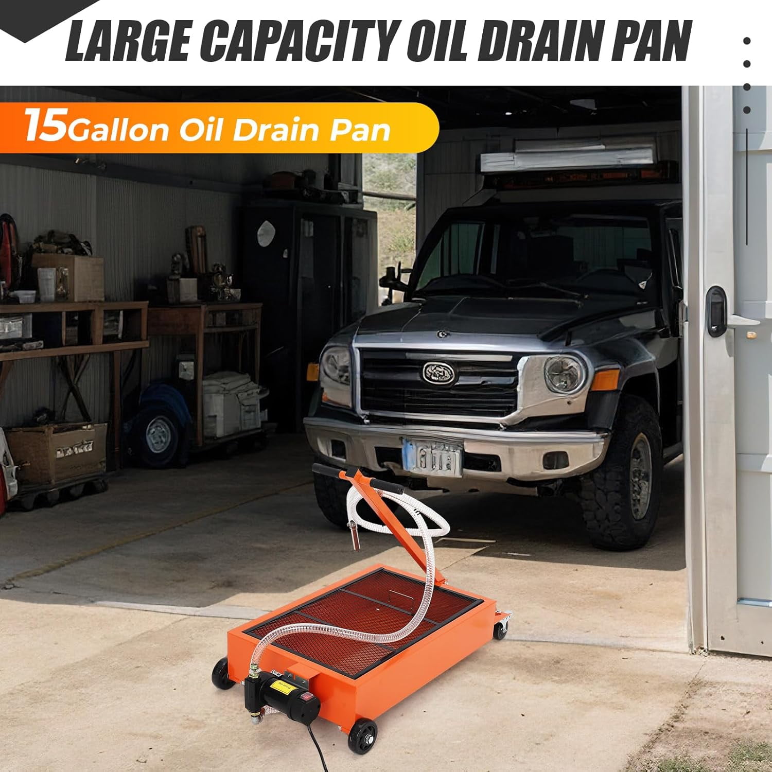 AOILE 15/20 Gallon Electric Oil Drain Pan with 110V Pump, Low Profile Oil Cart with Hose and T Handle