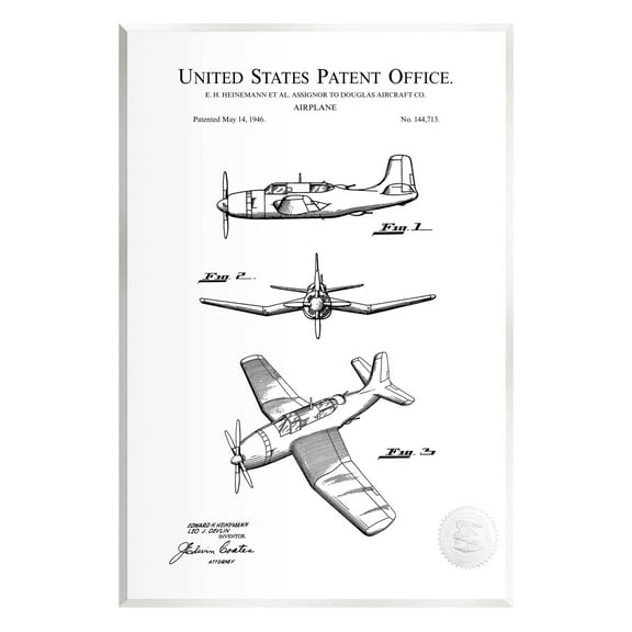 Stupell Industries Detailed Aircraft Patent Chart Graphic Art Unframed Art Print Wall Art, Design by Karl Hronek