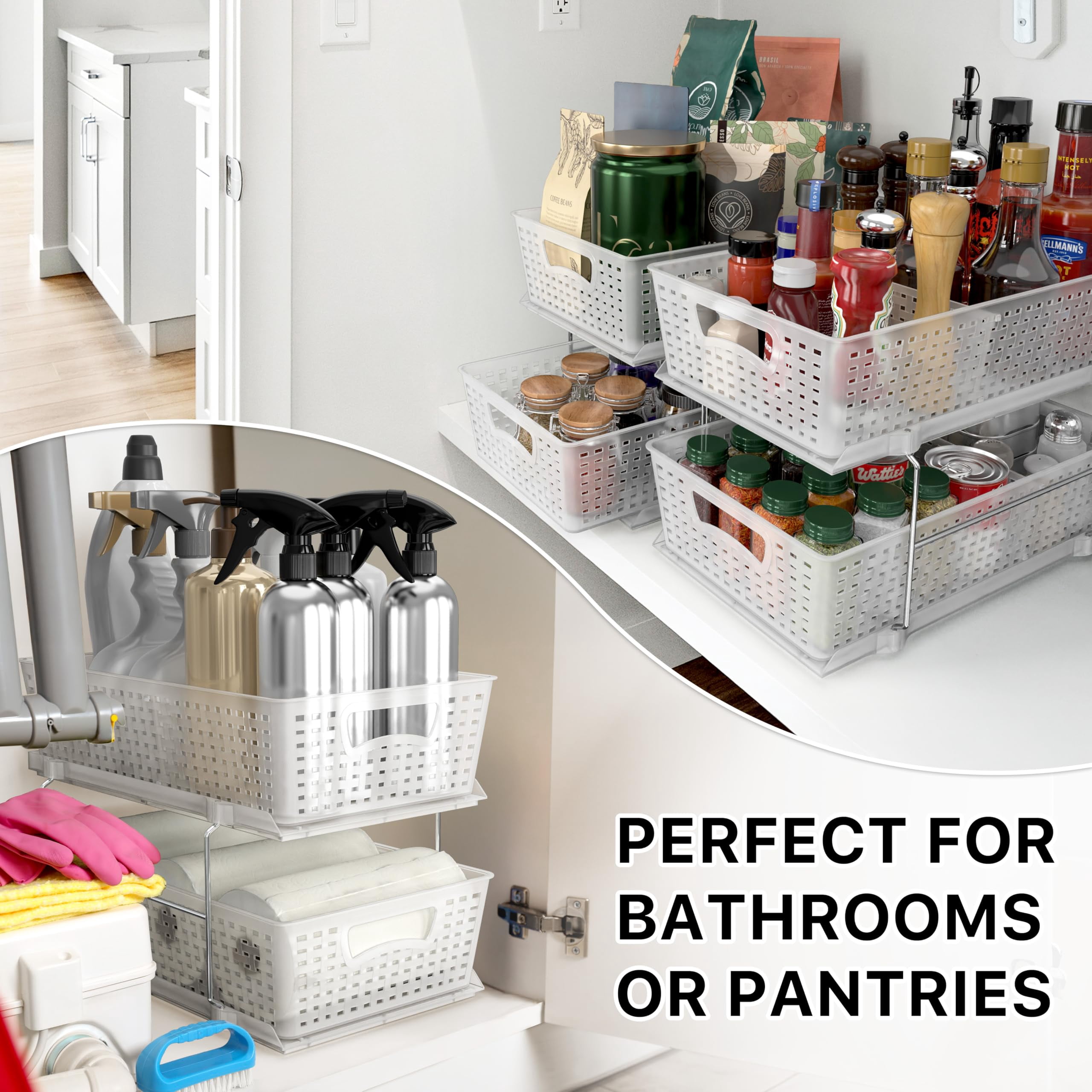 2 Tier Bathroom Organizer Tray Pull-out Sliding Drawer/under-sink Storage  Clear