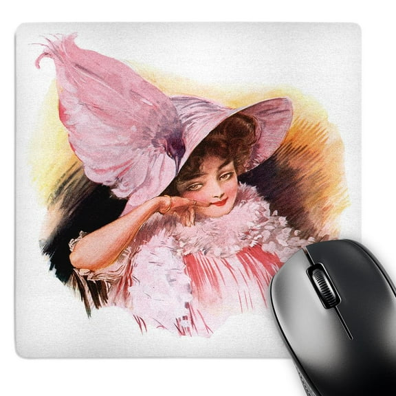 3dRose, Pretty Young Victorian Girl Dressed in Pink with a Feathered Hat, MousePad