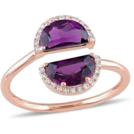 Tangelo 2 Carat T.G.W. Crescent-Shaped Rhodolite and Diamond-Accent 14kt Rose Gold Openwork Ring