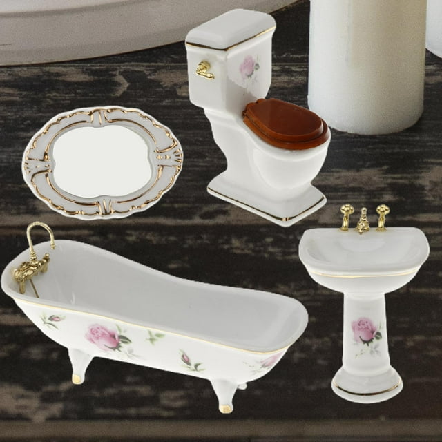Juego de baño CUTICAT Mini baño de casa de muñecas 4 piezas cerámica