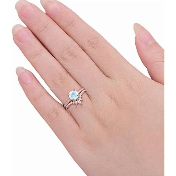 Blue Fire Moonstone Stacking Ring, Natural Rainbow MoonStone Ring, CZ Ring, June Birthstone, 2 Ring Set, Promise Ring, Women Ring, Gold Micron Ring, 925 Sterling Silver, Stackable Ring, Minimal Ring