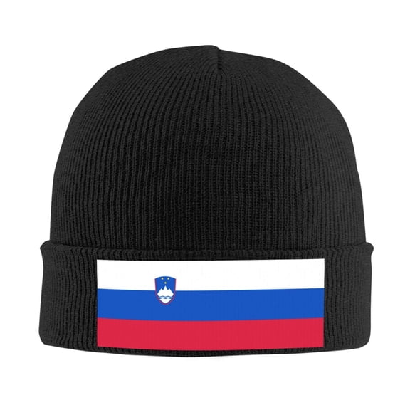 Flag Of Slovenia Winter Beanie Hats for Men Women Warm Cozy Knitted Cuffed Skull Cap Black