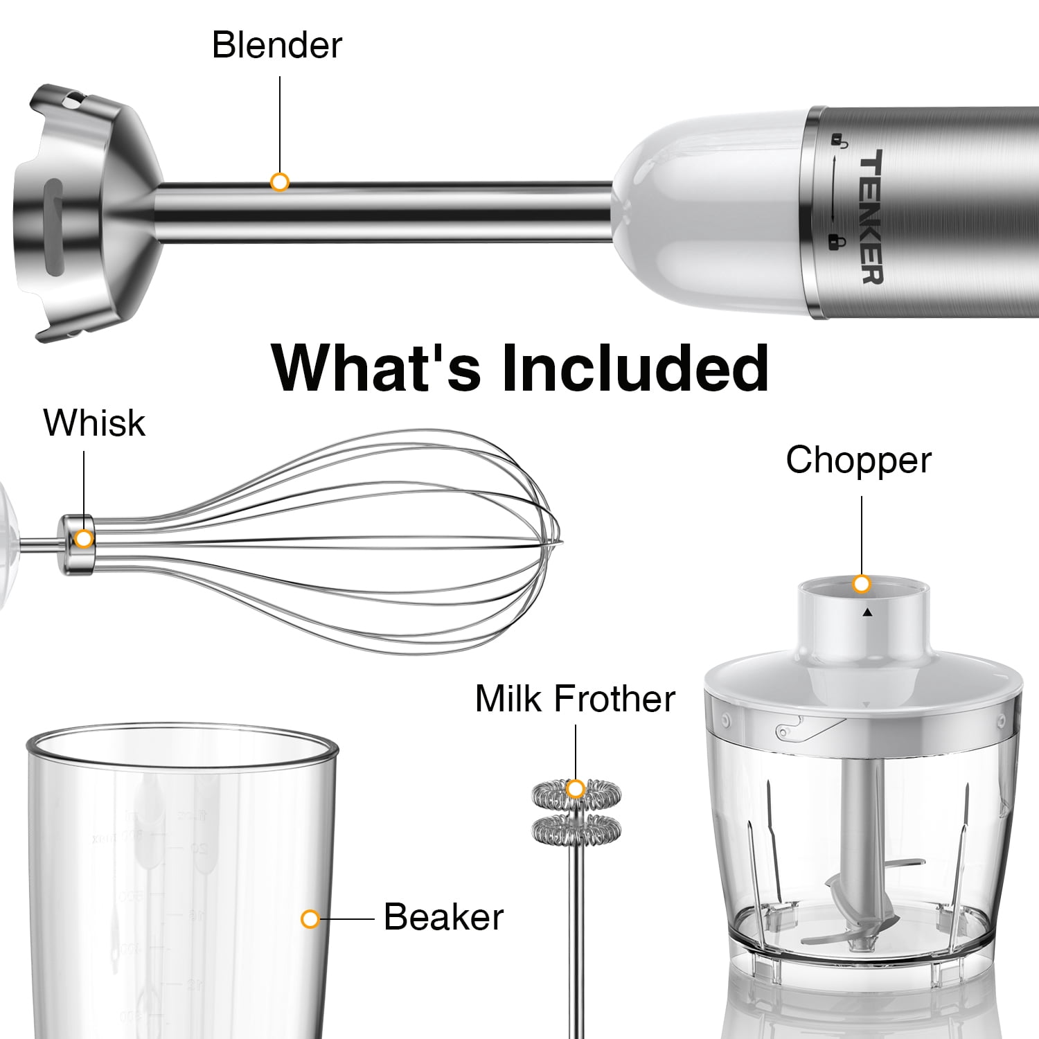 450W Immersion Blender 5 in 1 Electric Hand Blender,30 Speed Mode with Mixing Beaker,Chopper,Whisk and Milk Frother For Baby Food