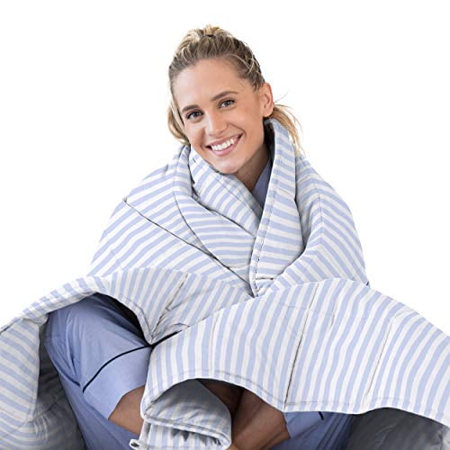 Luna Adult Weighted Blanket Individual Use 15 Lbs 60x80 Queen Size Bed 100 Oeko Tex Cooling Cotton Glass Beads USA Designed Heavy Cool Weight Blue White Striped Walmart