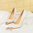 thumbnail image 2 of Zapatos de tacón alto con punta de metal y tacón bajo de piel lacada con diseño de serpiente para mujer, para banquetes, para mujer, talla женские, 2 of 5