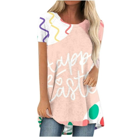 

Clearance trendy tops for women 2023 Fashion Woman Causal Round Neck Printing Blouse Short Sleeve T-Shirt Summer Tops Proclub Shirts Pink S