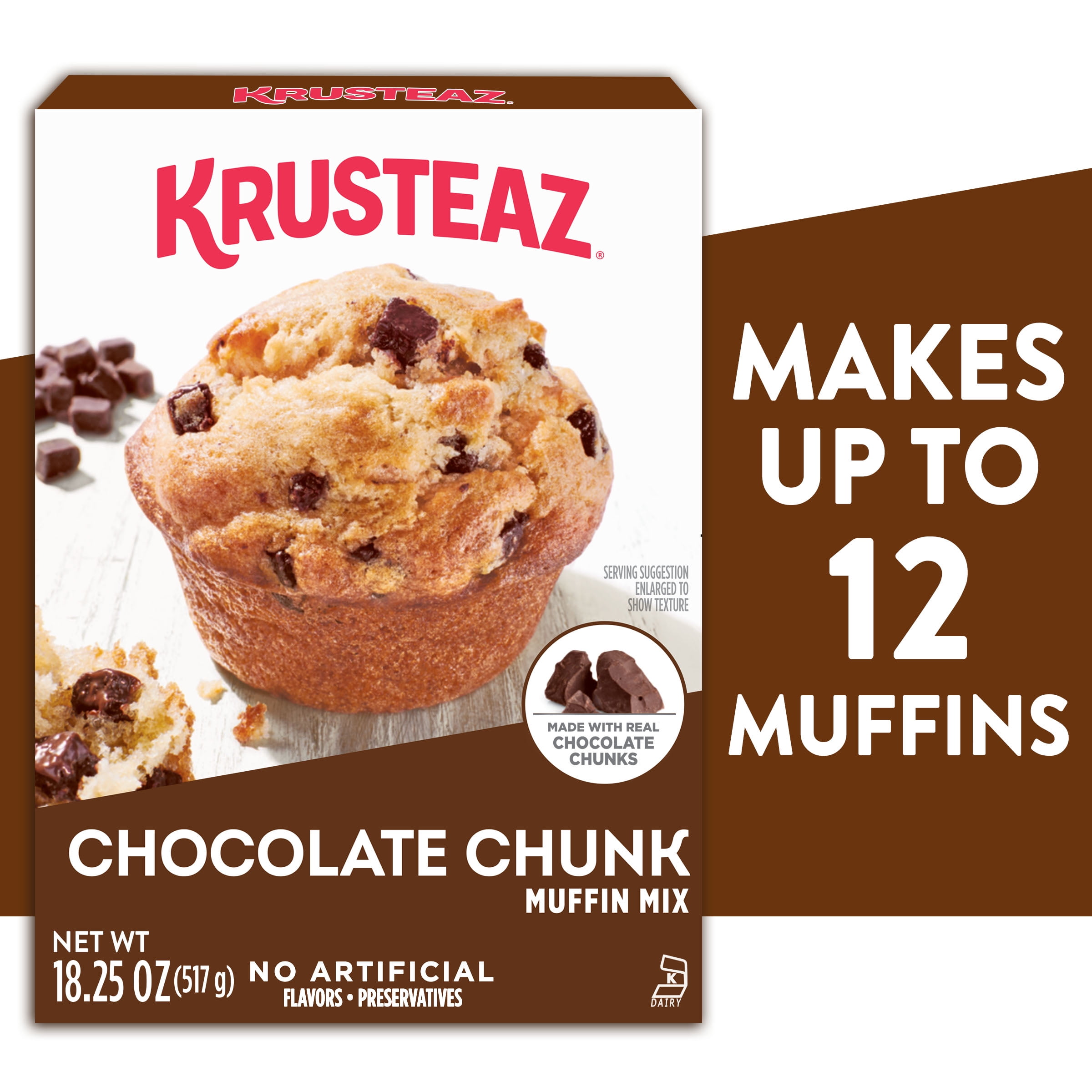 (3 pack) Krusteaz Chocolate Chunk Muffin Mix, Chocolate Chunk Muffins Made With Real Chocolate Chunks, 18.25 oz Box