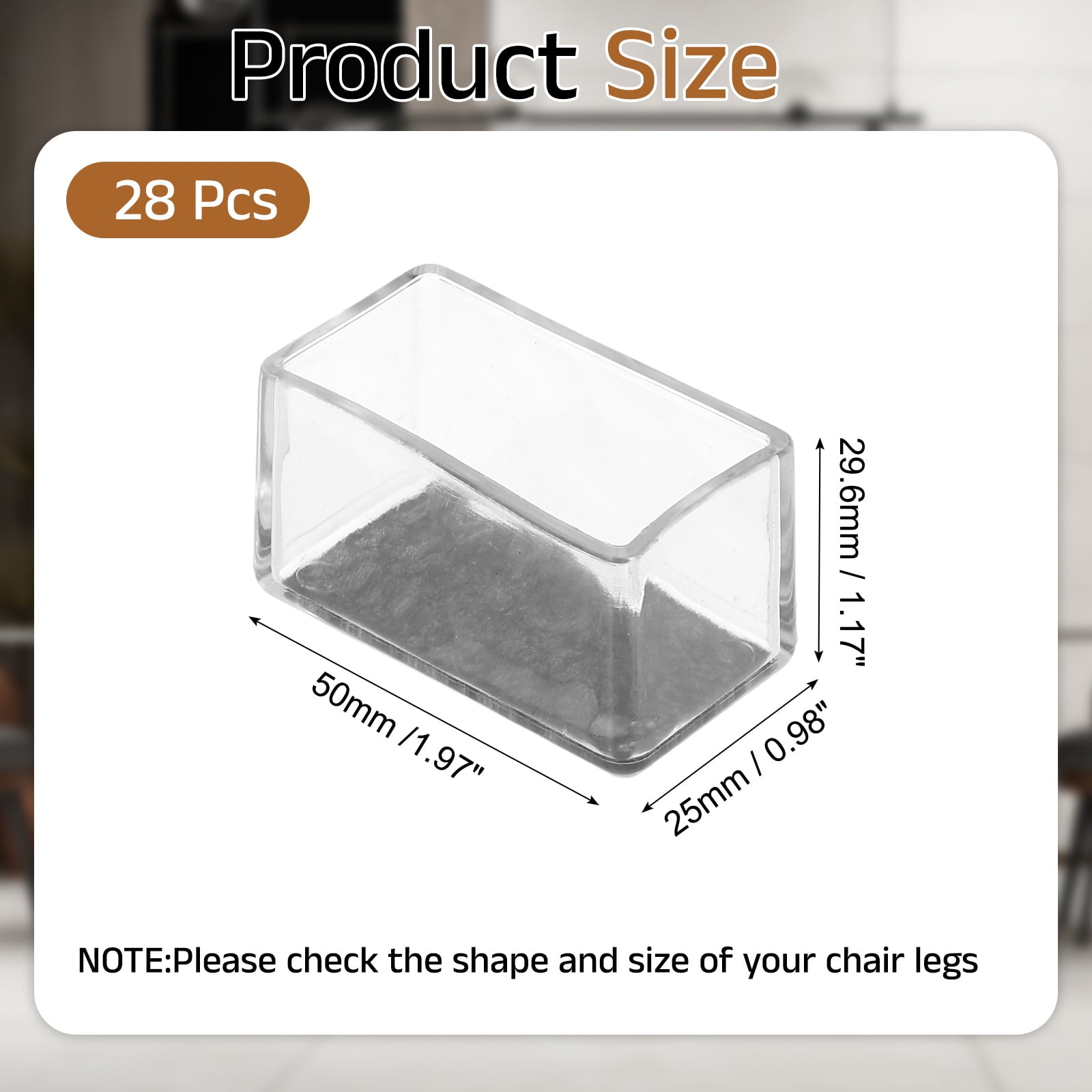 Uxcell 28Pcs Rectangle Chair Leg Protectors, 1.97x0.98" & Felt Furniture Chair Leg Cover Caps for Hardwood Floors Elastic Scratch Reduce Noise Covers Furniture Pads, Clear Black