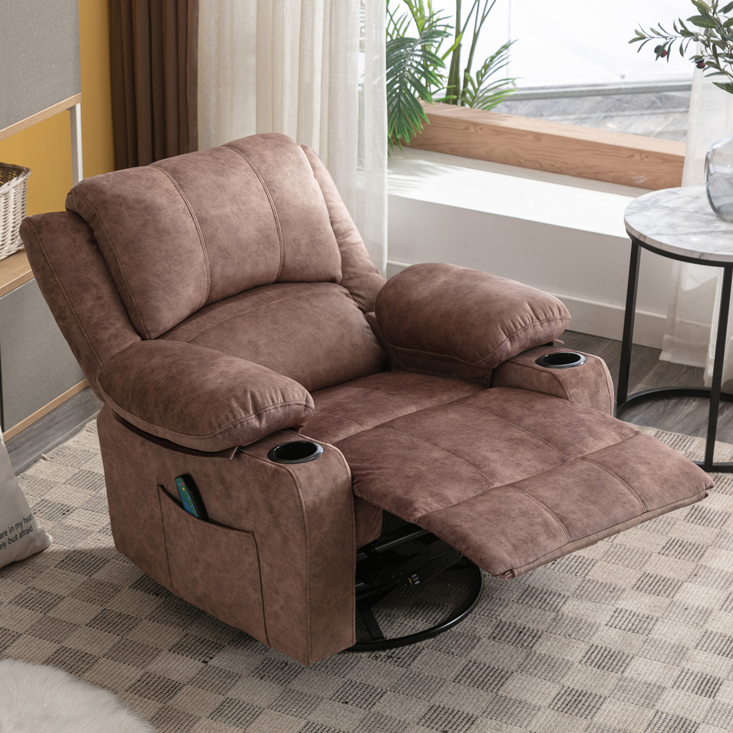 JONPONY Kneading Massage Rocker Recliner Chair with 4-Point 3D Kneading Massage and Heat Ergonomic Lounge Chair for Living Room with Rocking Function and 2 Cup Holders, USB Charge Port,Brown