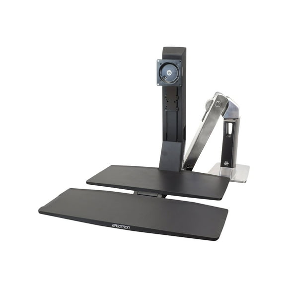 Ergotron WorkFit-A Single LD Workstation With Worksurface - Standing desk converter - polished aluminum, black