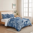 thumbnail image 5 of Full Quilt Set 78''x90'', Navy Blue Coastal Lightweight Bedspread Coverlet with 2 Pillow Shams, Summer Beach Nautical Starfish Coral Vintage Breathable All Season Quilt Bedding for Bedroom/Guest Room, 5 of 9