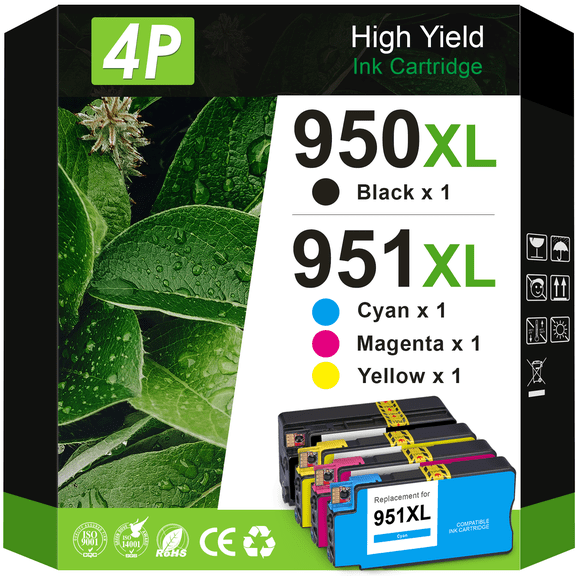 950 and 951 Ink Cartridges Compatible for HP 950XL and 951XL Ink Cartridges ( Black Cyan Magent Yellow, 4 Pack)