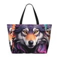 thumbnail image 2 of Disketp Colorful Wolf Head A Bolsa de Playa de Gran Capacidad, Bolso Impermeable y a Prueba de Arena para Mujer, Ideal para Playa, Piscina y Natación, 2 of 7