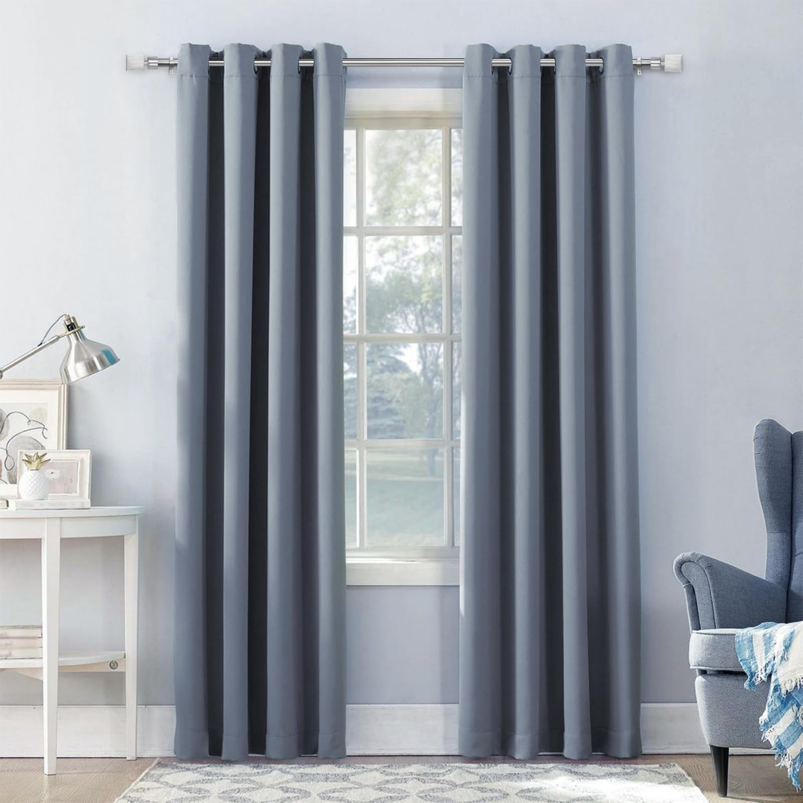 Urbanest 1" Wright Adjustable Curtain Rod, 28"-48", Brushed Steel