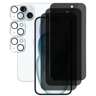 UZWZW For iPhone 15 Plus (6.7") (3 Pack) Anti Spy Tempered Glass Privacy Screen Protector and (3 Pack) Camera Lens Protector