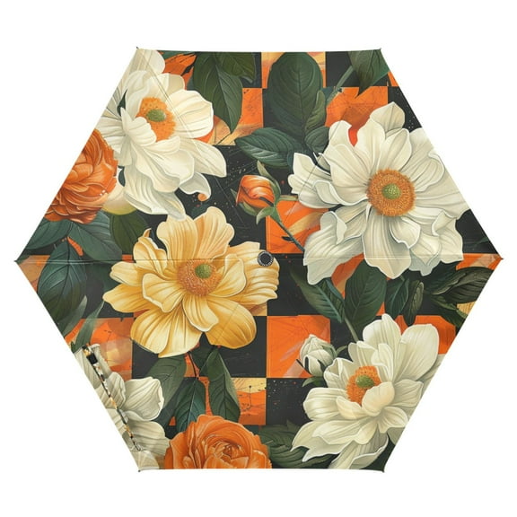 FORMRS Travel Umbrella Folding Auto Open Close Windproof Rain UV Protection, Bright Floral