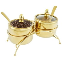 Stainless Steel Sugar Bowl with Lid and Spoon Set, Rustproof, Gold Condiment Container