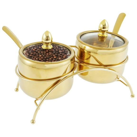 Stainless Steel Sugar Bowl with Lid and Spoon Set, Rustproof, Gold Condiment Container