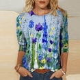 thumbnail image 1 of ICHUANYI Clearance Women's Fashion Printed T-shirt 3/4 Sleeves Blouse Round Neck Casual Tops(Sky Blue, XXL) ICHUANYI WER2023080900807, 1 of 5
