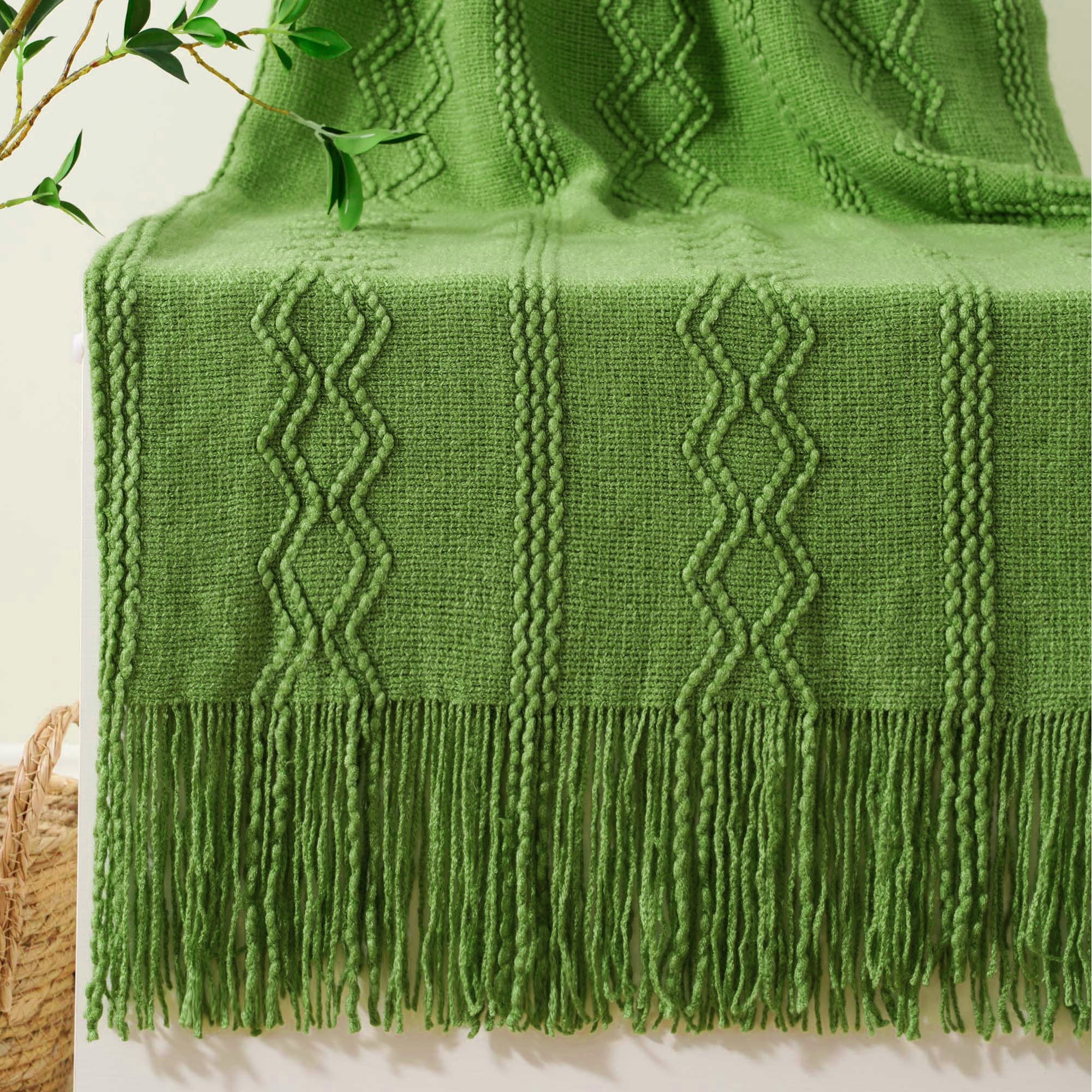 Battilo Green Blanket for Couch Bed Chair, knit Throw Blanket With