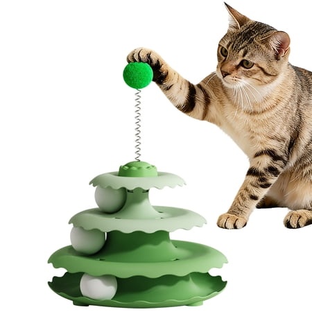 3-Layer Spinning Disk Cat Puzzle Toy Interactive Track Ball Mental Stimulation Toy Anti-Tip Stable Boredom Relief Smart Toy for Kittens and Adult Cats Indoor Play and Exercise