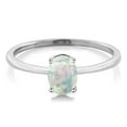 thumbnail image 2 of Gem Stone King 10K White Gold White Simulated Opal Solitaire Engagement Ring for Women (0.63 Cttw, Oval Cabochon 7X5MM, Gemstone October Birthstone, Size 8.5), 2 of 3