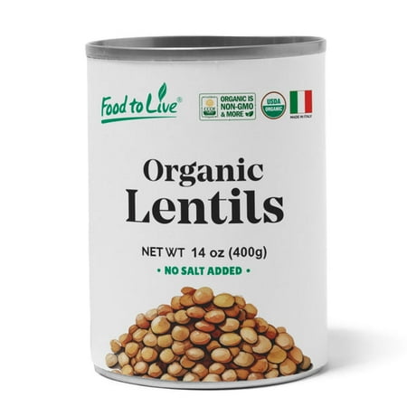 Organic Canned Lentils, 14 oz (Pack of 1) – Unsalted, Non-GMO, Vegan – by Food to Live