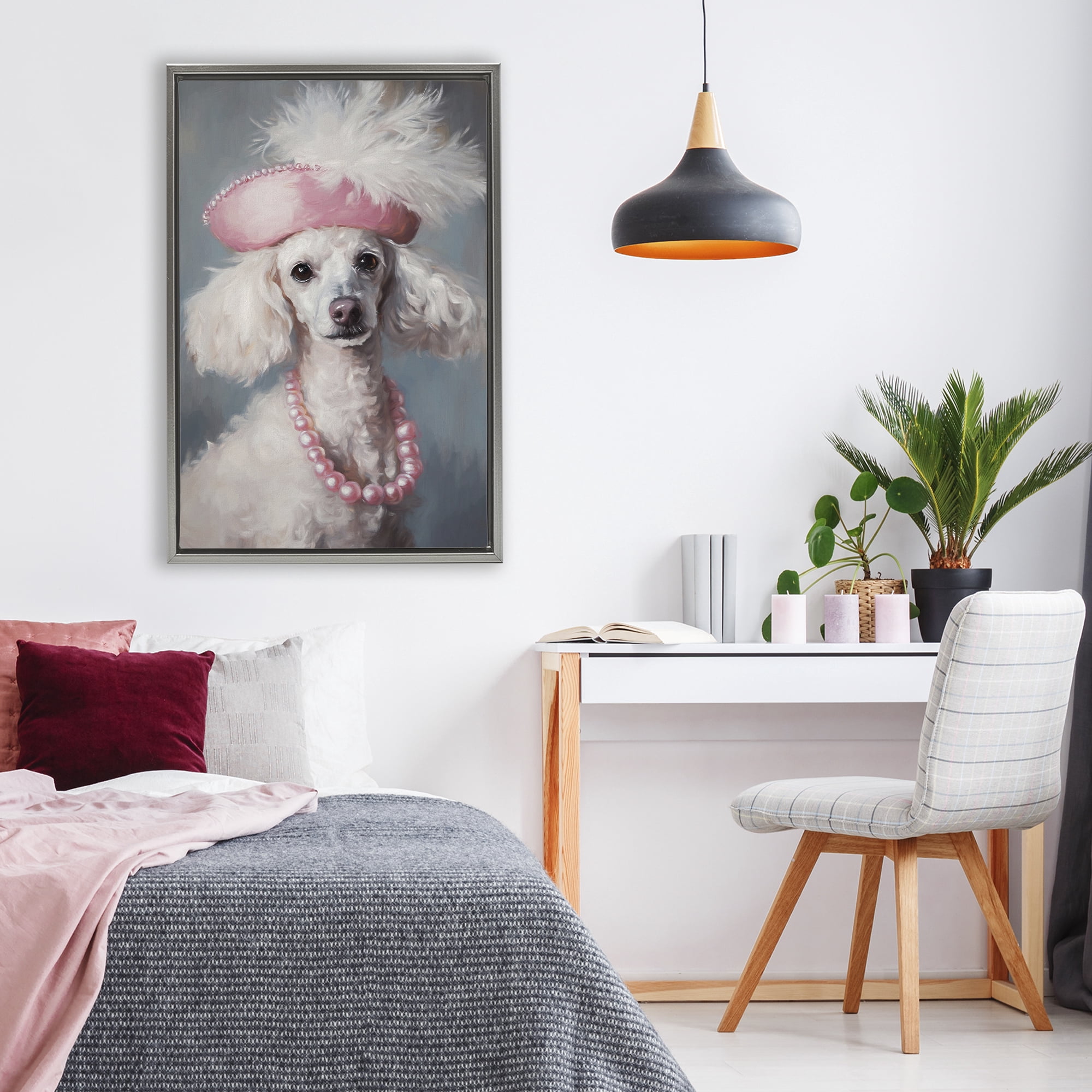 Stupell Industries Beautiful Collette Pup Gray Framed Floater Canvas Wall Art, design by Tina LeCour