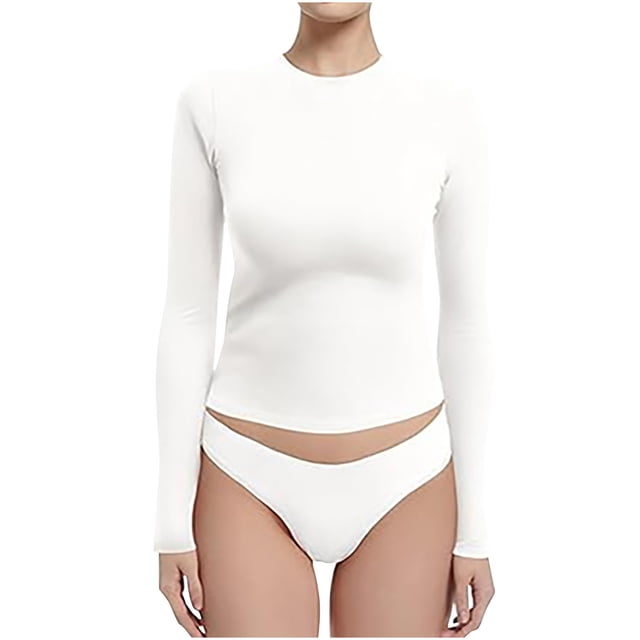 JIUKE Chemises à Manches Longues pour Femmes Col Rond T-Shirts Basiques d'Entraînement T-Shirts Ajustés Crop Tops pour Sortir
