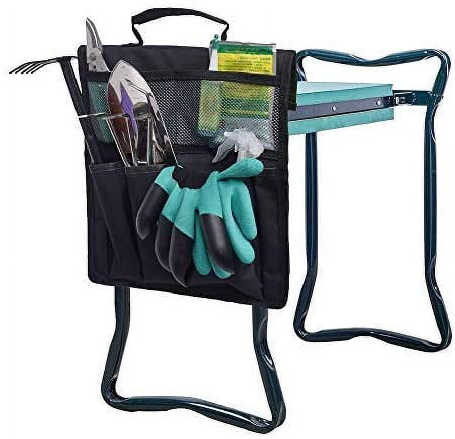 LNKOO Garden Kneeler Tool Bag Stool Pouch Seat Storage Tote Hanging Organizer, 600D Waterproof Portable for Outdoor Gardening, 12” x 13“Cart Storage Pouch Toolkit (Black, NOT Include Kneeler)