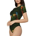 thumbnail image 2 of Daiia Hybrid Parrot in the Forest print Women's Crew Neck Short Sleeve Bodysuit Fashion Tops Fit Casual Basic Extender Bodysuit-Medium, 2 of 9