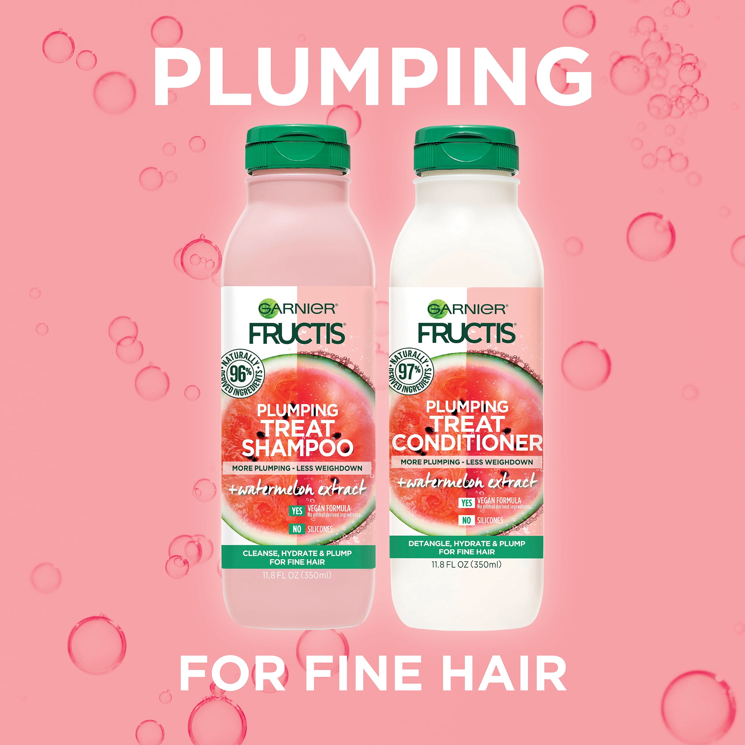 Garnier Fructis Plumping and Nourishing Conditioner with Watermelon Extract for Fine Hair 11.8 fl oz