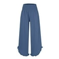 thumbnail image 4 of RPVATI Women Linen Pants Petite Casual Smocked Ruffle Hem High Waisted Palazzo Pants Boho Summer Flowy Straight Leg Beach Baggy Vacation Pants with Pockets Royal Blue XXL, 4 of 4