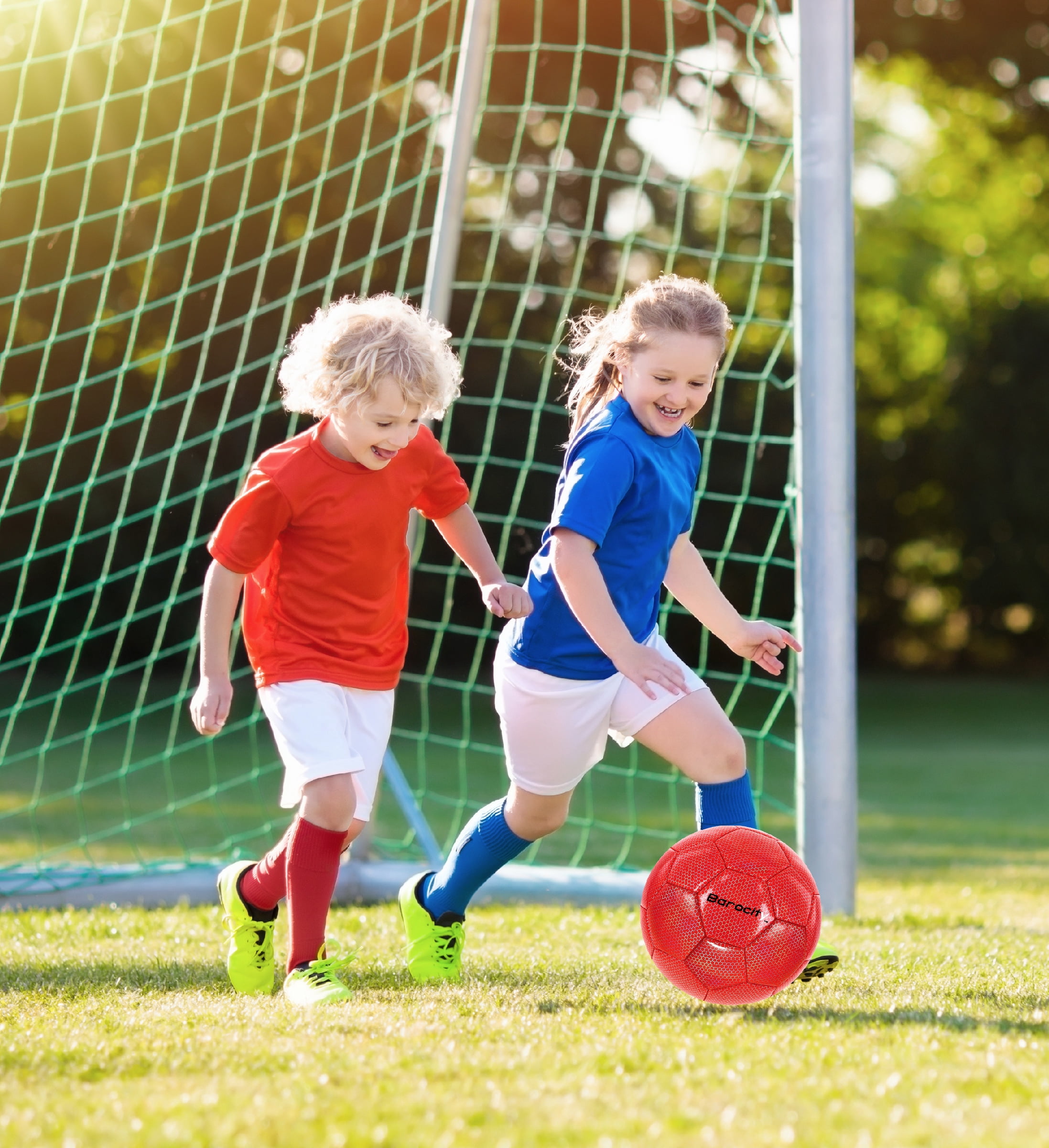 Barocity Iridescent Soccer Balls Set of 3 - Mixed Sizes Red Official Match Balls with Reflective Hex Pattern, Sport Soccer Balls for Indoor and Outdoor Training and Practice Games- Sizes 3, 4, and 5