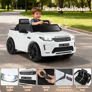 Costway 12V Licensed Land Rover Kids Ride on Car with Remote Control, LED Lights, Music, Horn White