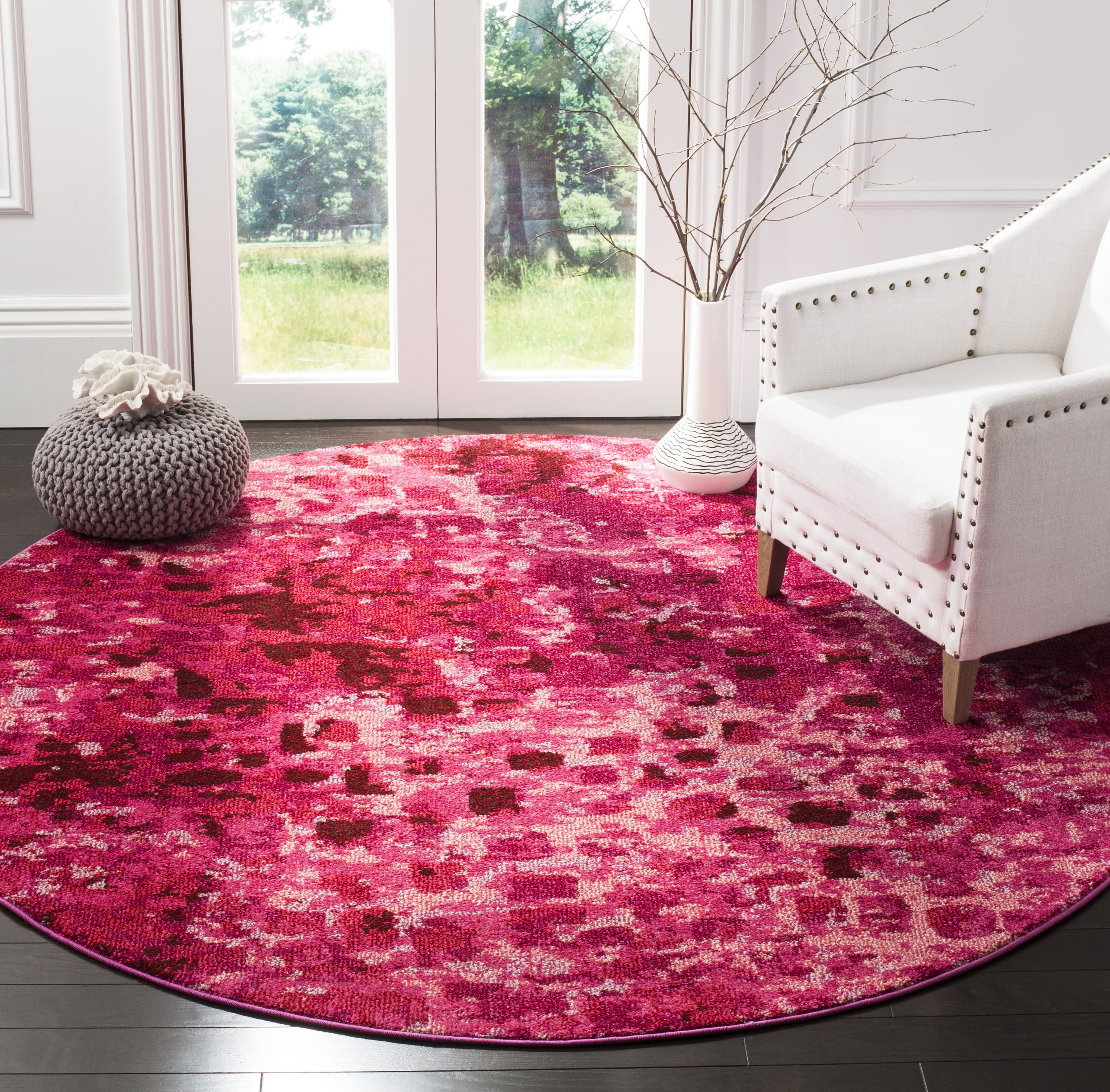 SAFAVIEH Monaco Driskoll Abstract Area Rug, Fuchsia, 6'7" x 6'7" Round