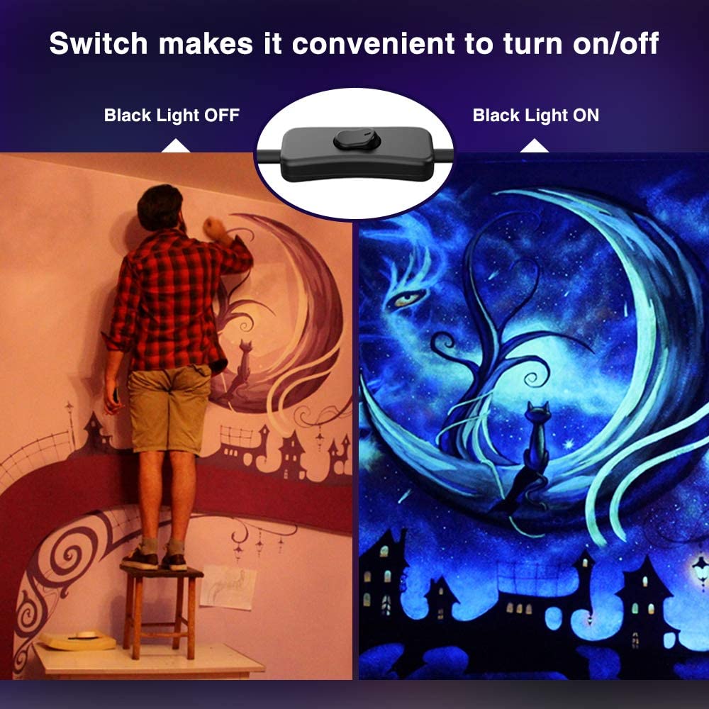 XH 2 Pack 30W LED Black Lights, Blacklight Flood Light with Plug, IP66 Waterproof, for Halloween Party, Glow in The Dark, Stage Lighting, Aquarium, Body Paint, Fluorescent Poster, Neon Glow,Black