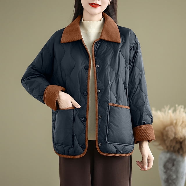 Chaquetas y abrigos casuales de manga larga sin capucha para mujer, chaqueta informal holgada con solapa y botones, de moda, de poliéster.