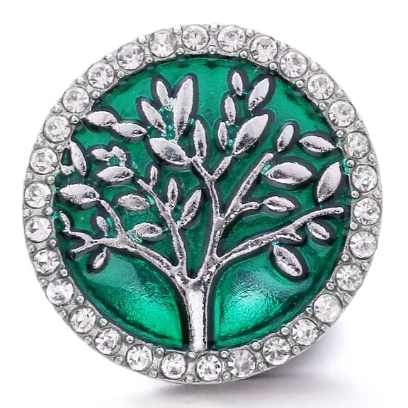 Snap Jewelry Green Family Tree 18MM Ginger Charm Rhinestone Button, For Interchangeable DIY Customizable Accessories