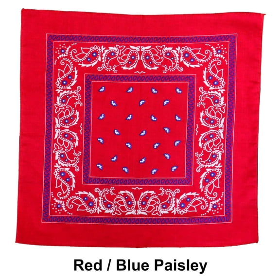 Red Blue Paisley Design Print Cotton Bandana (22 inches x 22 inches)