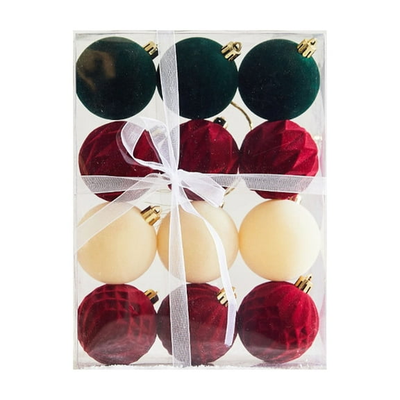 Bfogop 12Pcs Velvet Christmas Ornaments Balls, 2.36" Flocked Christmas Tree Ball with Gold Thread, Shatterproof Xmas Tree Ball Hanging Ornaments for Holiday Wedding Party Decor