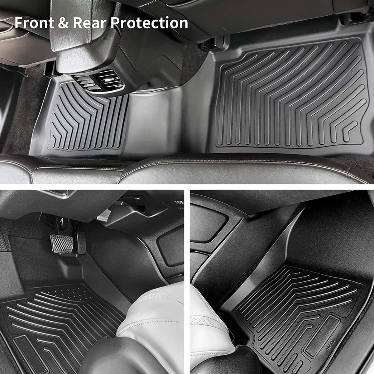 RVNI TPE Rubber Front and Rear 3 Pieces for Toyota Tundra 2014-2021 Double / CrewMax Cab Floor Mats Set, All-Weather Protection